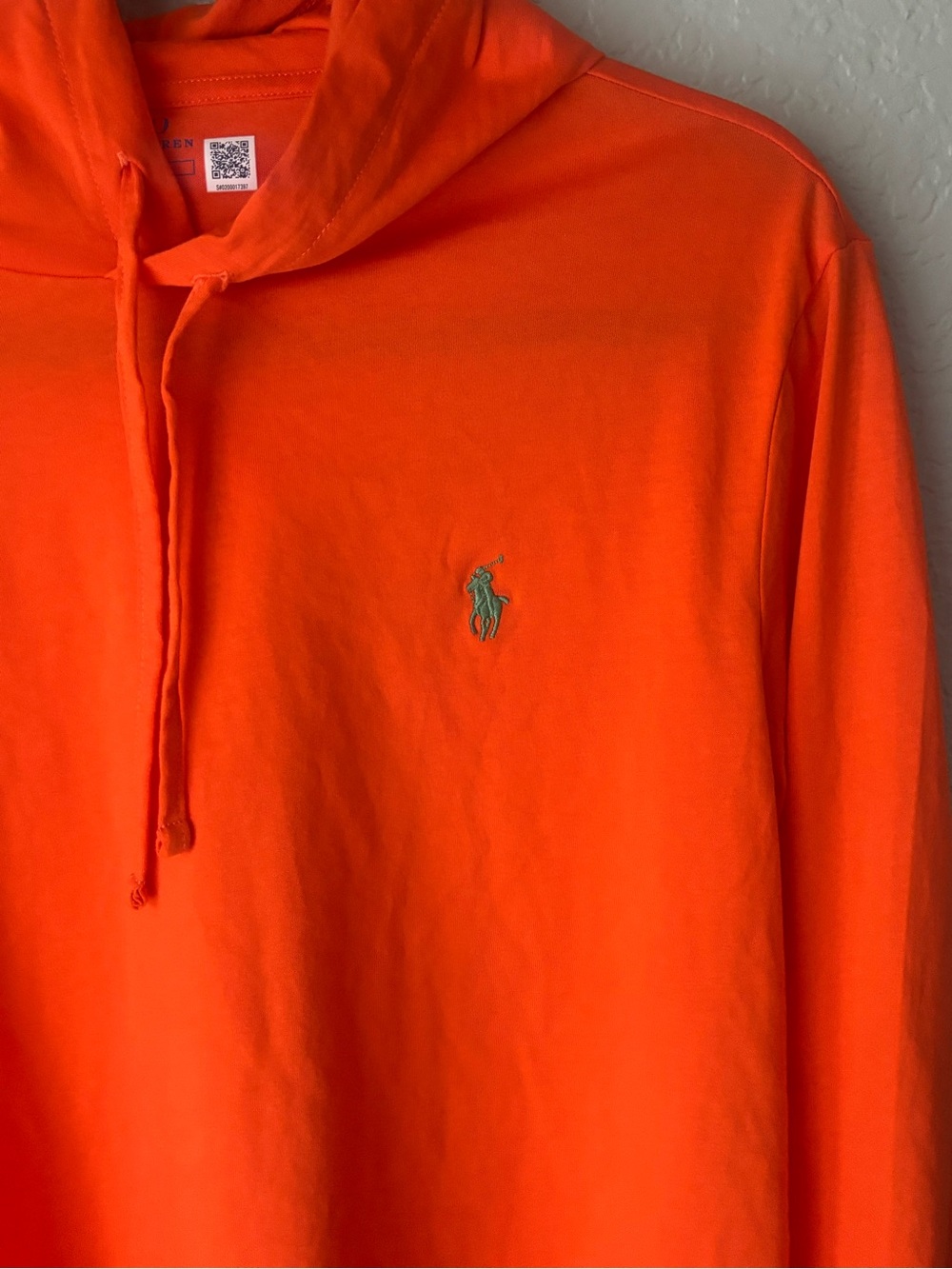 Ralph Lauren Orange Pullover Hoodie with Blue Logo - Picture 3 of 8